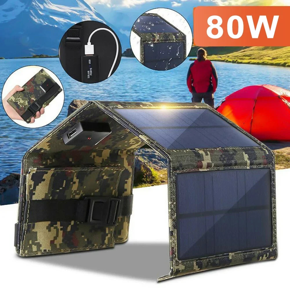JLLOM 2Pcs 80W USB Solar Panel Folding Portable Power Bank Outdoor Hiking Phone Charger Kit - Exclusive Design