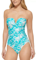 Calvin Klein TROPICAL WATERS Printed V-Notch Bandeau One-Piece Swimsuit, US 18