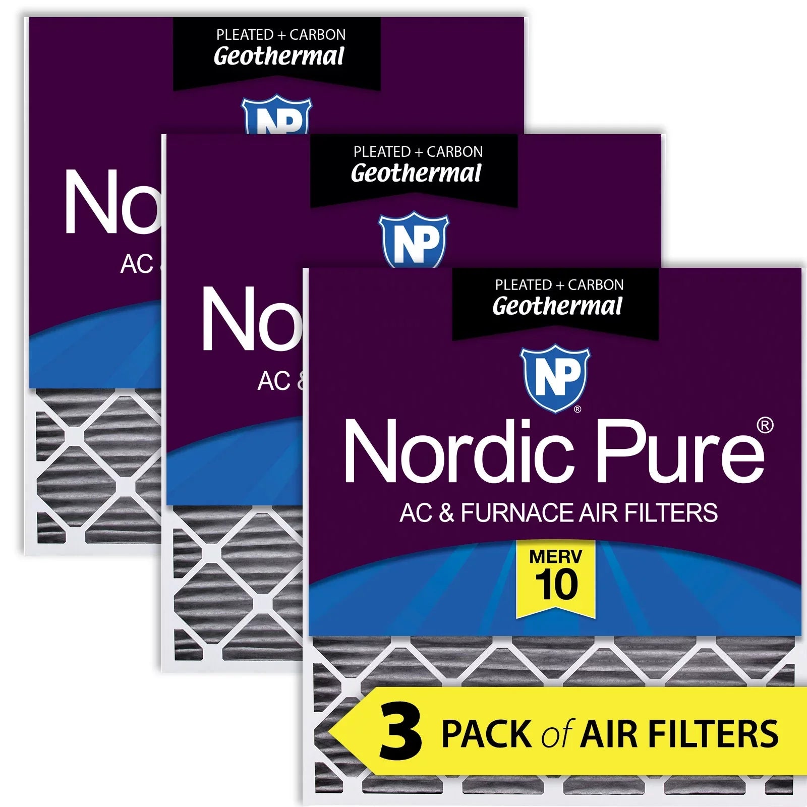 30x36x2 Geothermal MERV 10 Pleated Plus Carbon AC Furnace Filters 3 Pack - Exclusive Design