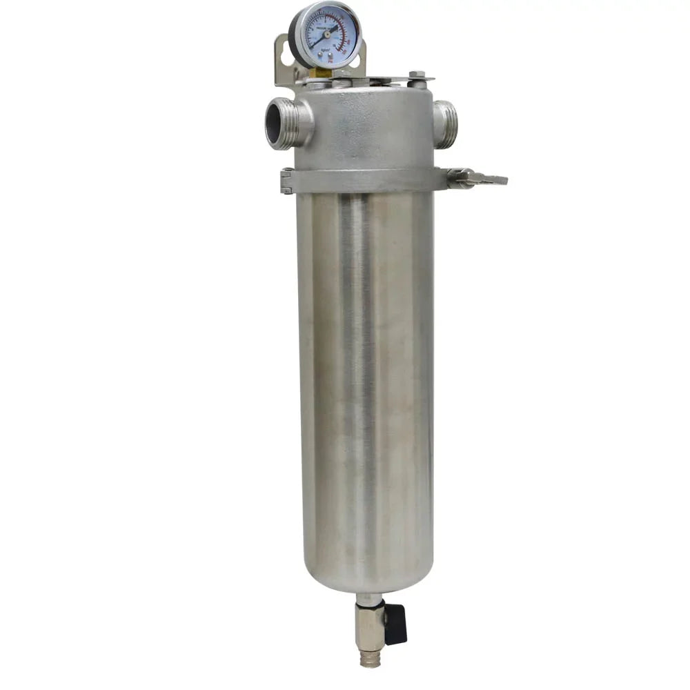Stylish TECHTONGDA Front Water Filter Housing 10 inch Filter 1 inch NPT for Whole House Water Purification 304 Stainless Steel 8000L/h