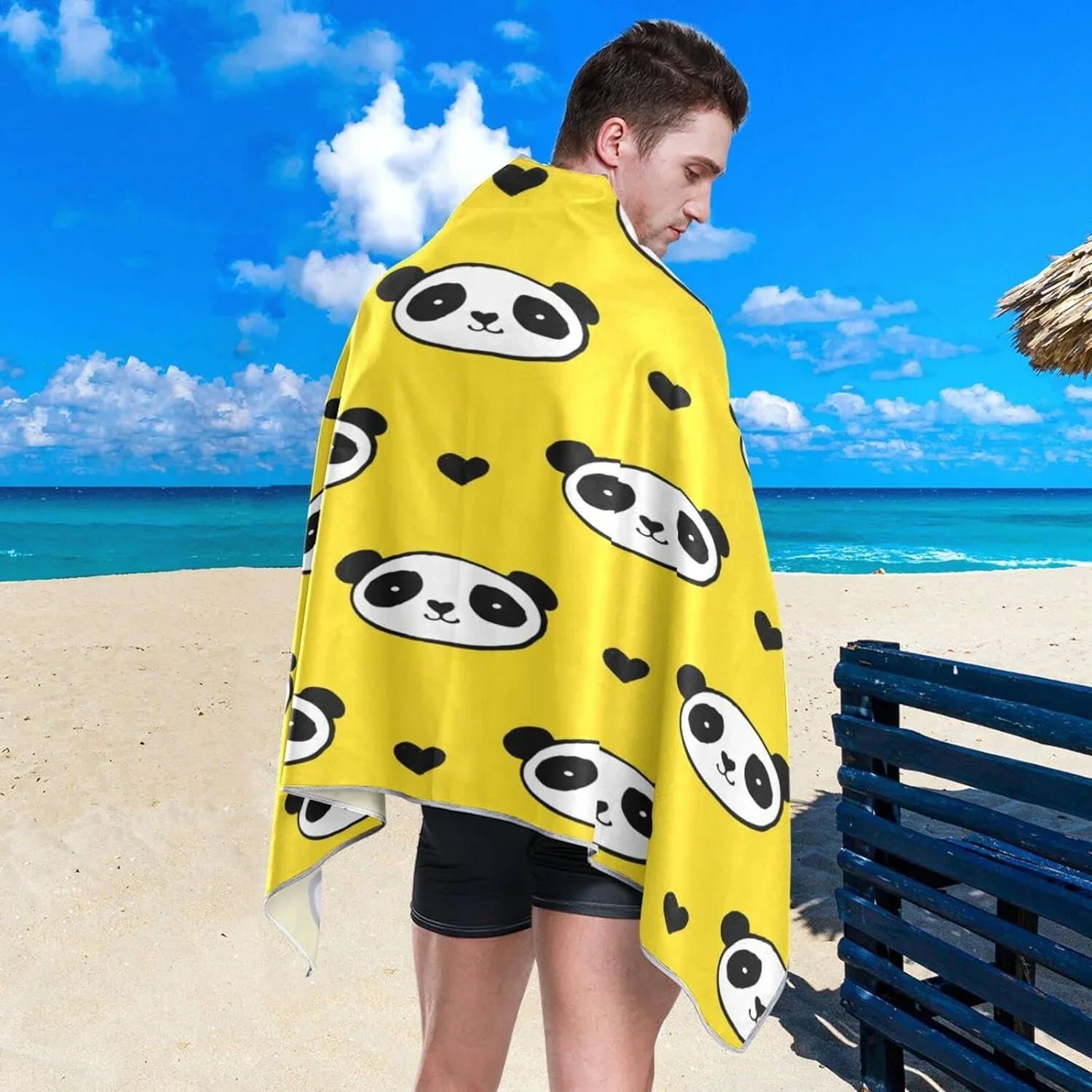 Bestwell Panda Beach Towel Oversized Towel Blanket, Thin Lampweight Microfiber Sand Free Quick Dry Towel, 30âX60â Multipurpose Pool Bath Yoga Swim Shower Towel