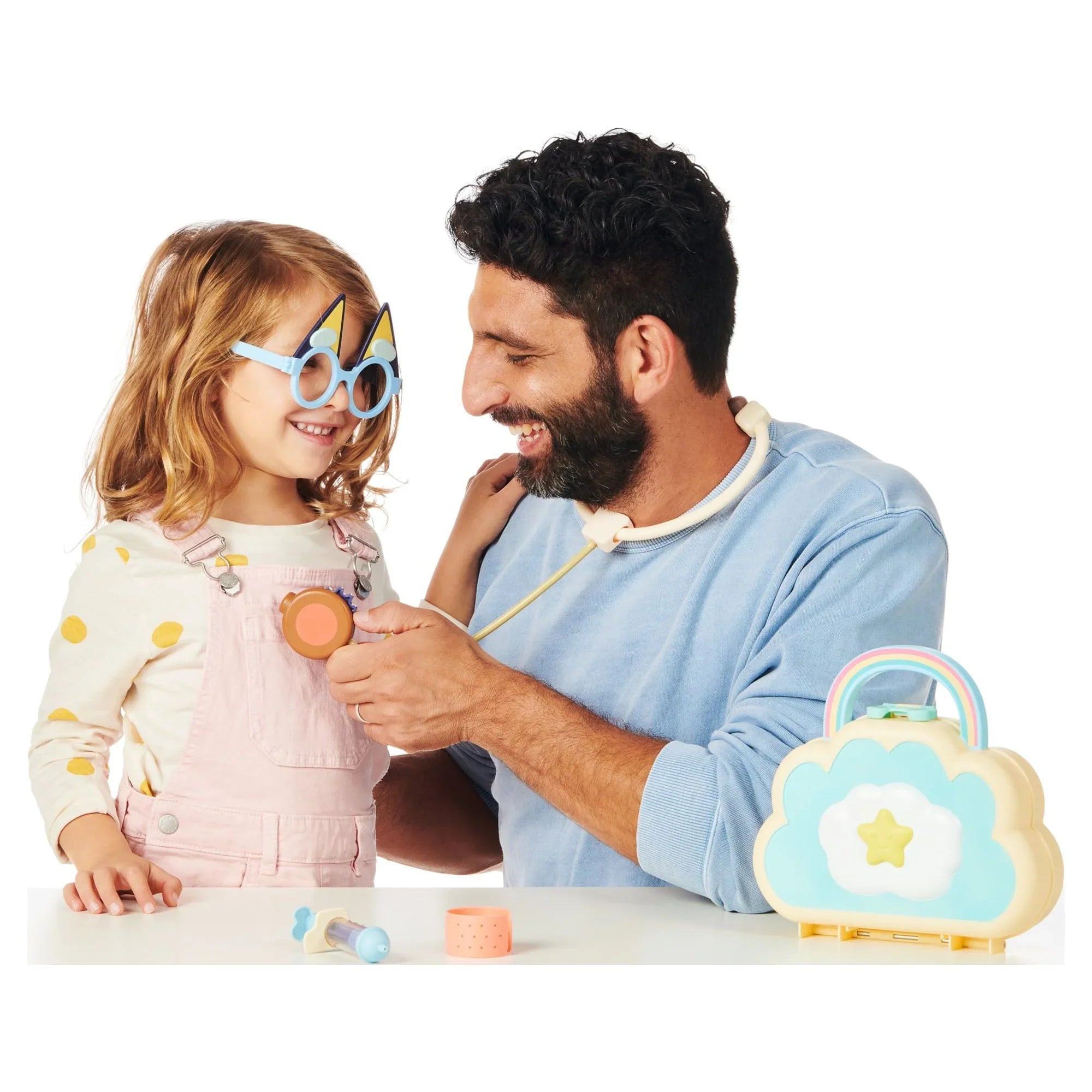 Bluey Cloud Bag Doctor's Set, Doctor Check Up Set, Toy Doctor's Playset with 7 Play Pieces, Stethoscope, Syringe, toy Bandage, Stickers, and more , Preschool, Toys for Kids, Ages 3+ - Exclusive Design