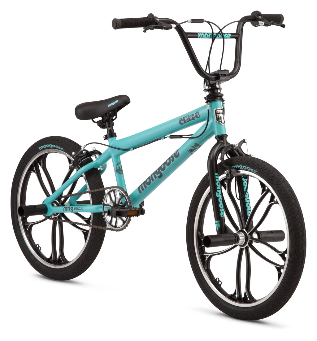 Mongoose Craze Boys and Girls 20 inch Kids BMX Bike, Ages 6+, Black and Mint - Exclusive Design