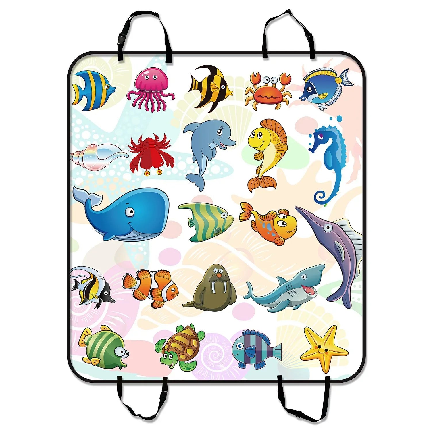 GCKG Cartoon Sealife Fish Shark Octopus Starfish Crab Pet Car Seat Cover Dog Car Seat Mat Hammock Cargo Mat Trunk Mat For Cars Trucks and SUV 54x60 inches - Exclusive Design