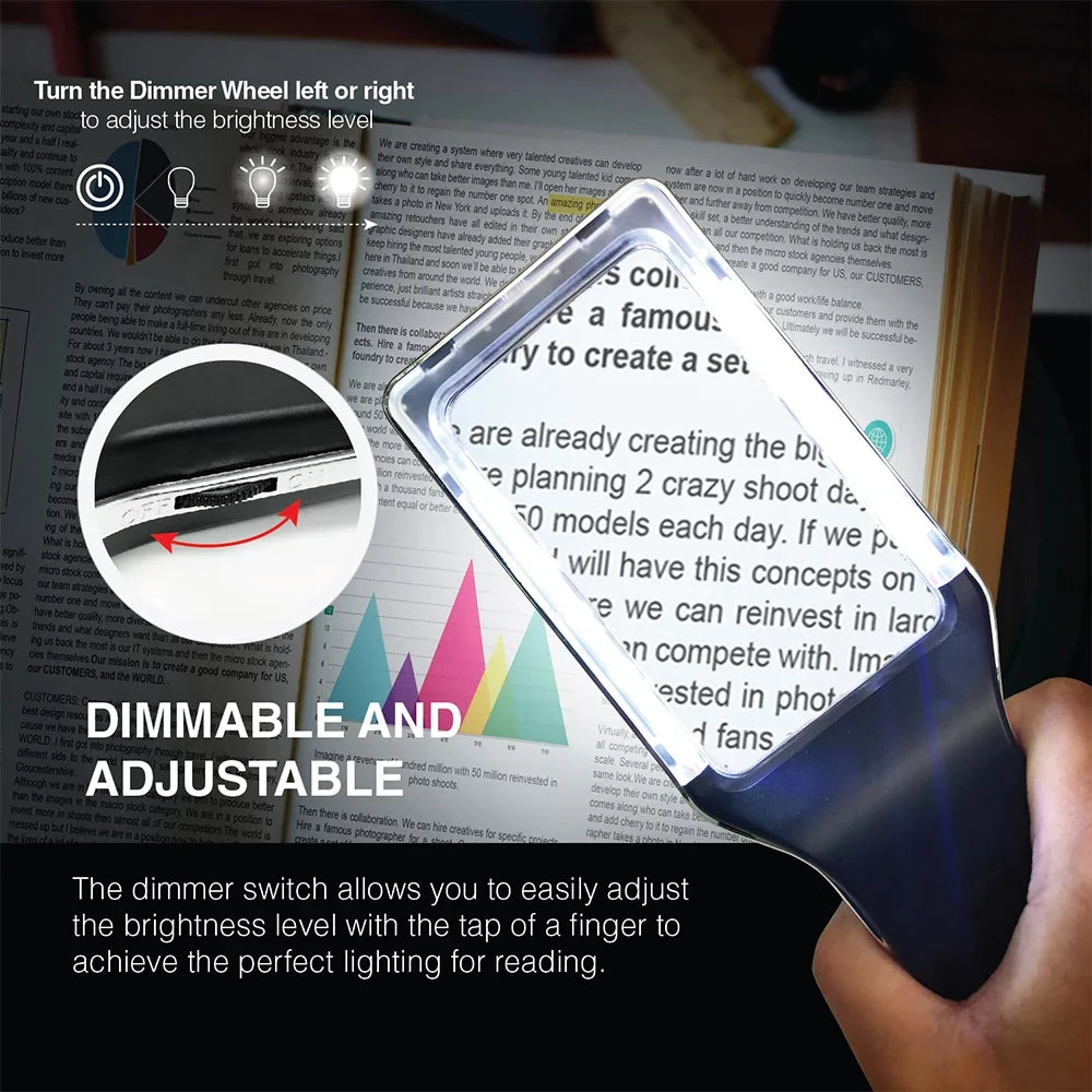 Stylish 4X Large Magnifying Glass with [10 Anti-Glare & Fully Dimmable LEDs]-Evenly Lit Viewing Area-The Best Lighted Magnifier for Reading Small Fonts, Low Vision Seniors, Macular Degeneration
