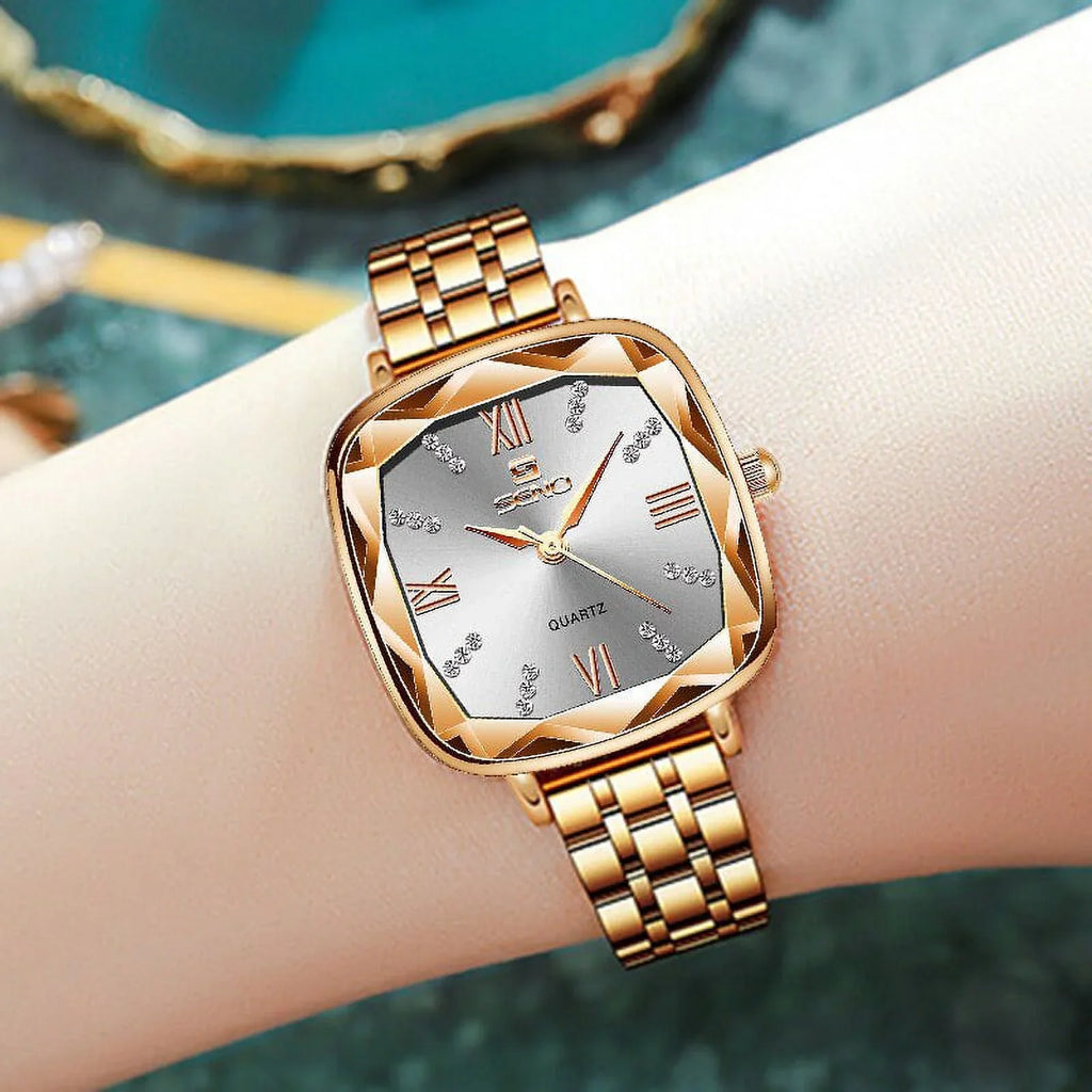 Stylish Women Wrist Watch 2022 Square Rose Gold Ladies Watch For Female Clock Stainless Steel Women Watches Top Brand Luxury Rhinestone