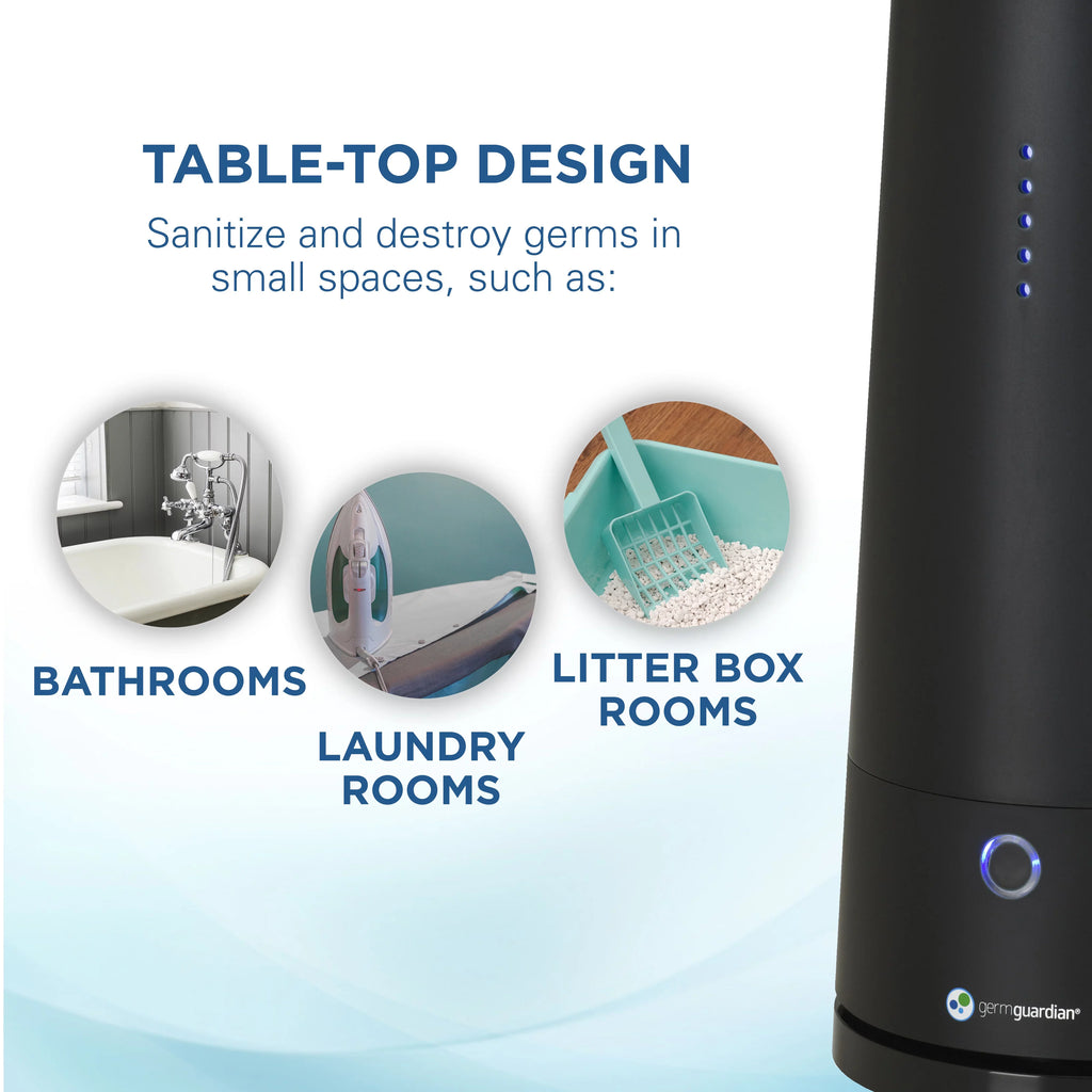 Stylish GermGuardian Tabletop UV-C Air Sanitizer with 2 Speeds Reduces Odors and Germs, GG3000BCA, Black