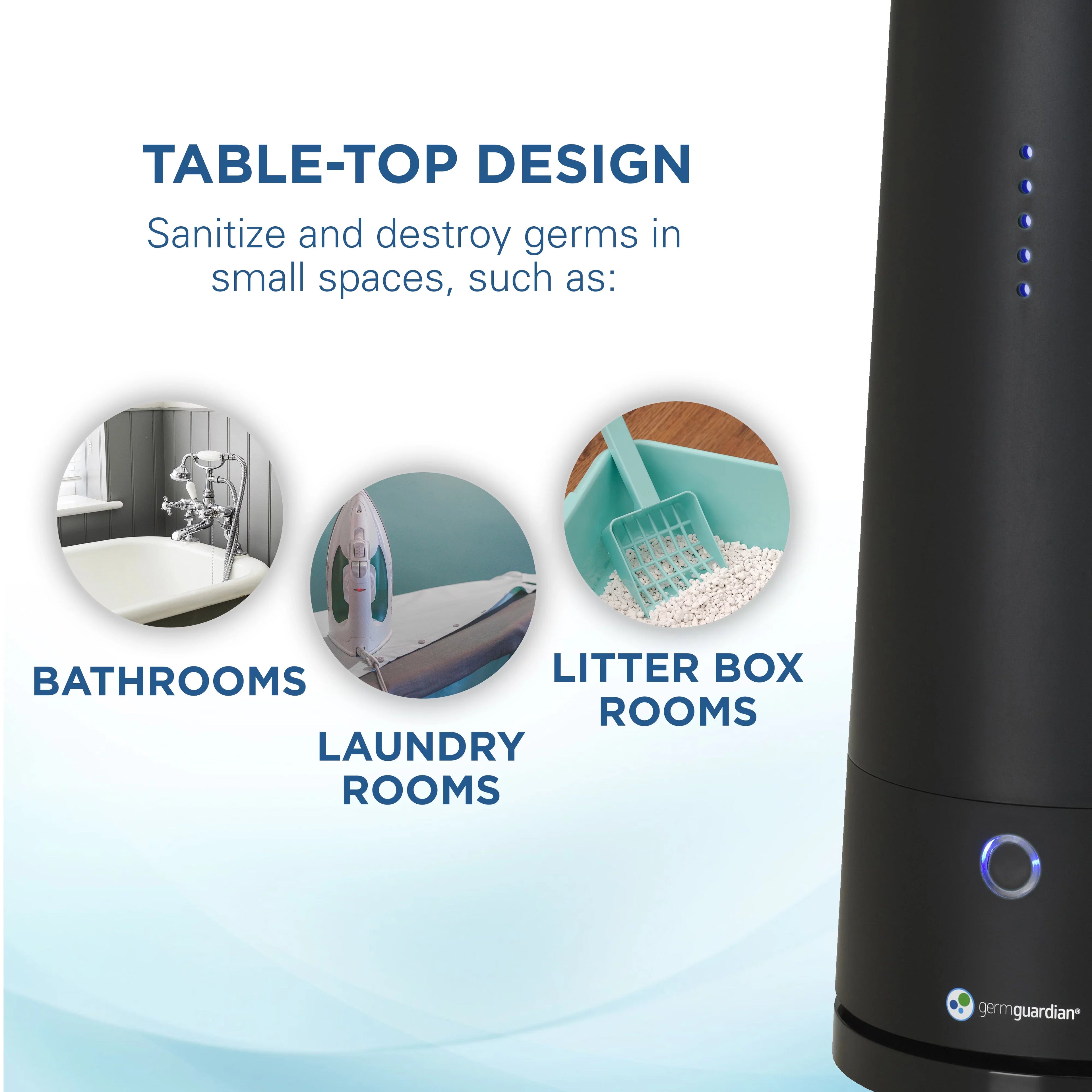 Stylish GermGuardian Tabletop UV-C Air Sanitizer with 2 Speeds Reduces Odors and Germs, GG3000BCA, Black