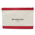 Stylish Pre-Owned Balenciaga 373840 Women's Leather,Canvas Clutch Bag,Pouch Beige,Red Color (Good)