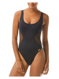 VINCE CAMUTO SWIM Women's Black Stretch Lined Moderate Coverage Cutout Mesh Scoop Neck One Piece Swimsuit 4
