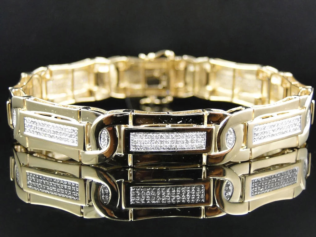 Stylish Mens Pave Set 14K Yellow Gold Round Cut Genuine Diamond 8.5 Inch Bracelet 3 Ct