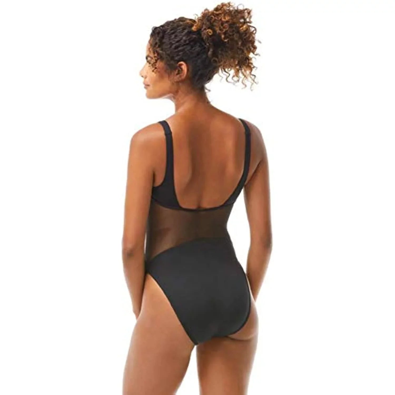 VINCE CAMUTO SWIM Women's Black Stretch Lined Moderate Coverage Cutout Mesh Scoop Neck One Piece Swimsuit 4