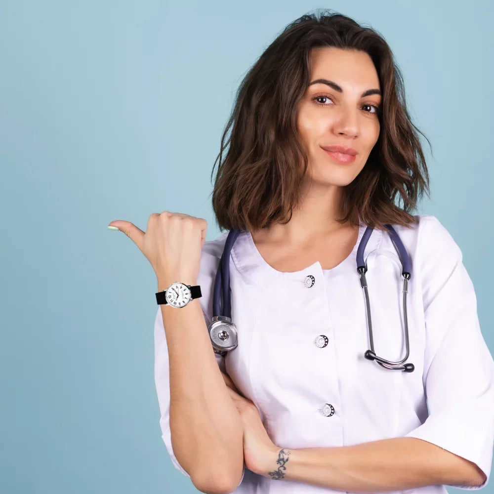 Stylish Watch for Nurse, Medical Professionals and Students â With Second Hand, Easy Read Dial - Hour & Second Arabic Time Indicator, and Silicone Band with Various Colour choice, Nurse Watch- Black