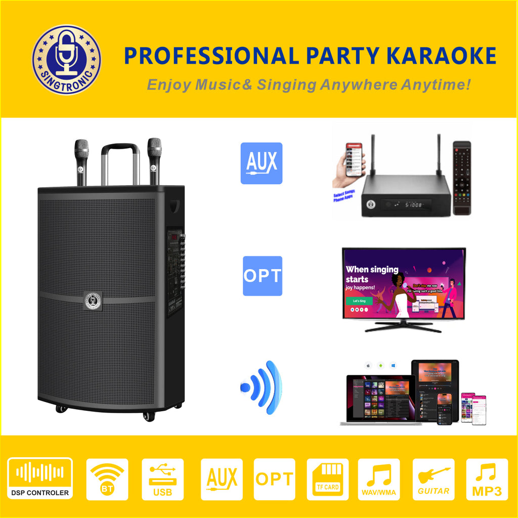 Singtronic BT-1500DSP Professional Rechargeable DSP 15" Karaoke Speaker With 2 UHF Wireless Mic.