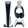 Sony Playstation 5 Disc Version PS5 Console and Black Pulse 3D Headset Bundle with Microfiber Cleaning Cloth - Exclusive Design