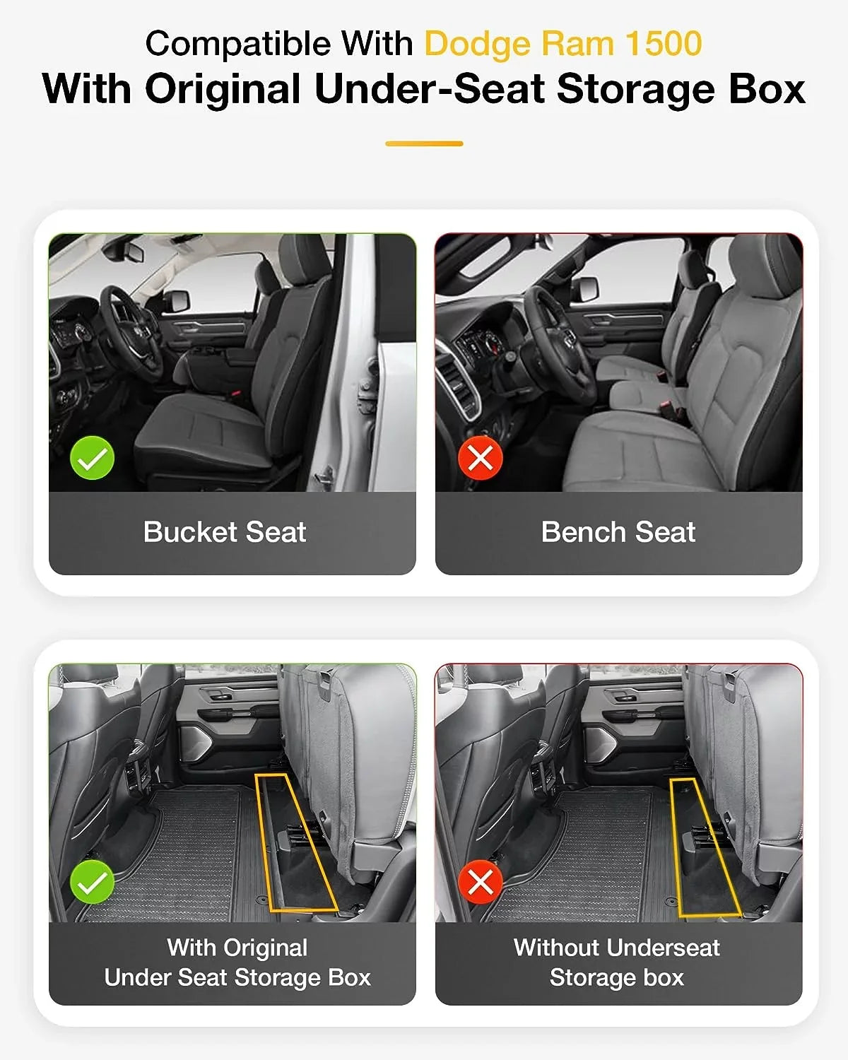 3W Floor Mats Fit for 2019-2023 Dodge Ram 1500 Crew Cab with Rear Under-Seat Factory Storage Bucket Seat, All Weather Car Liners Floor Liner Full Set Car Mats - Exclusive Design