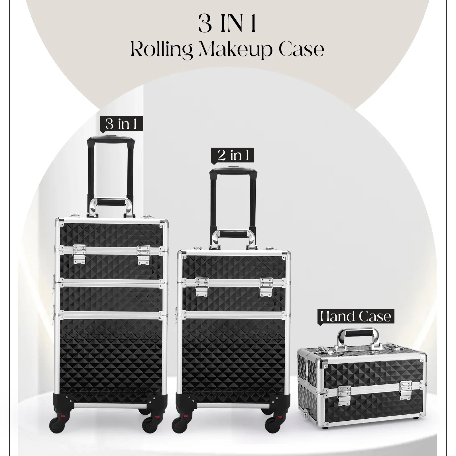Joligrace 3-in-1 Professional Rolling Makeup Case Cosmetic Trolley Beauty Box
