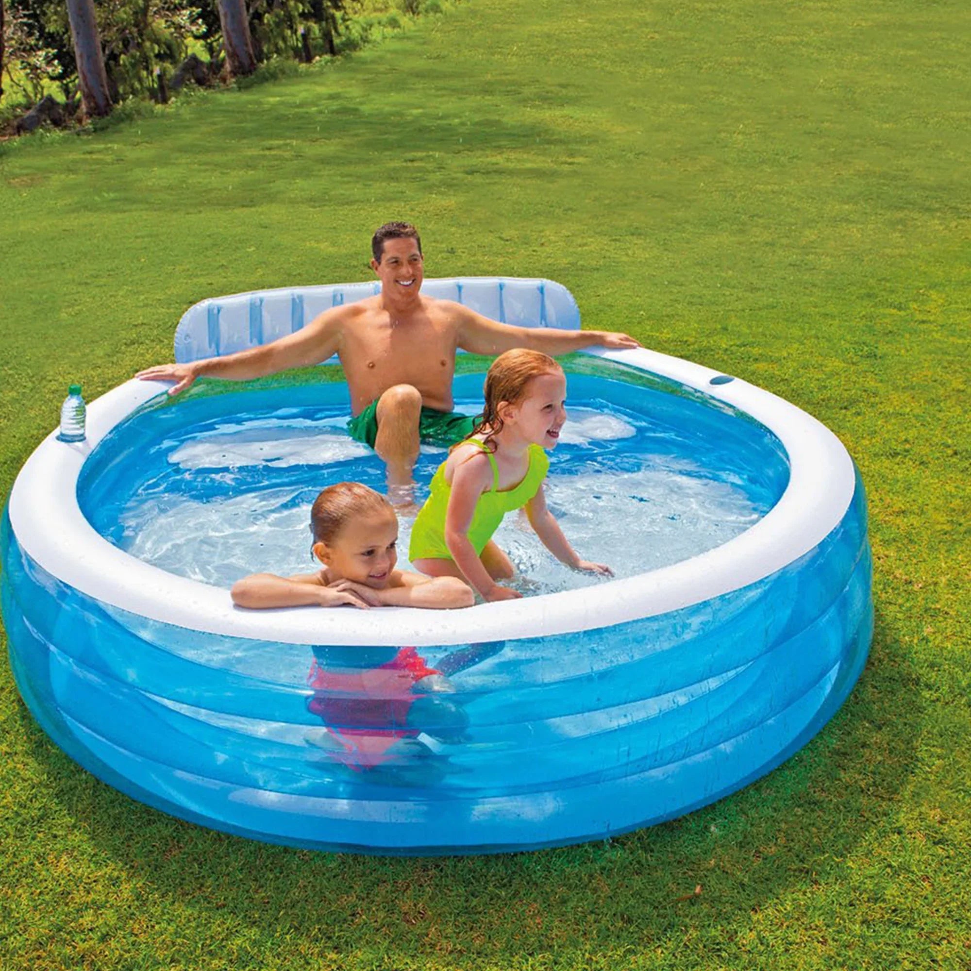 Stylish Intex 7.08'x 30" Family Lounge Pool w/ Built In Bench & 120V Electric Air Pump