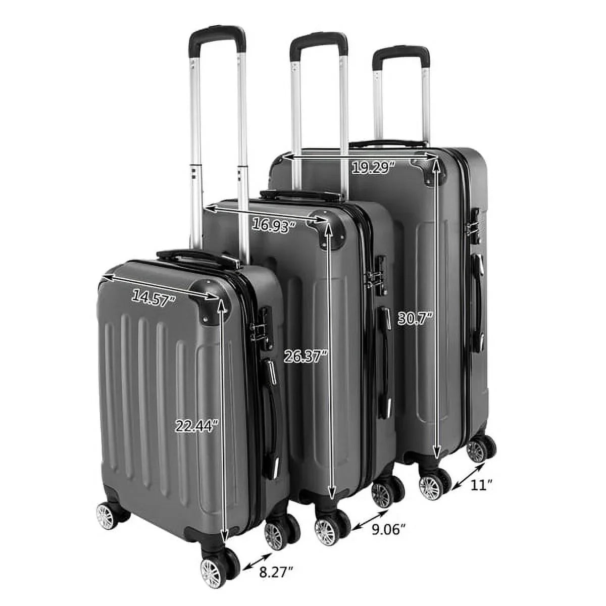 3-in-1 Portable ABS Trolley Case 20" / 24" / 28" Dark Gray - Lightweight Travel Suitcase Set