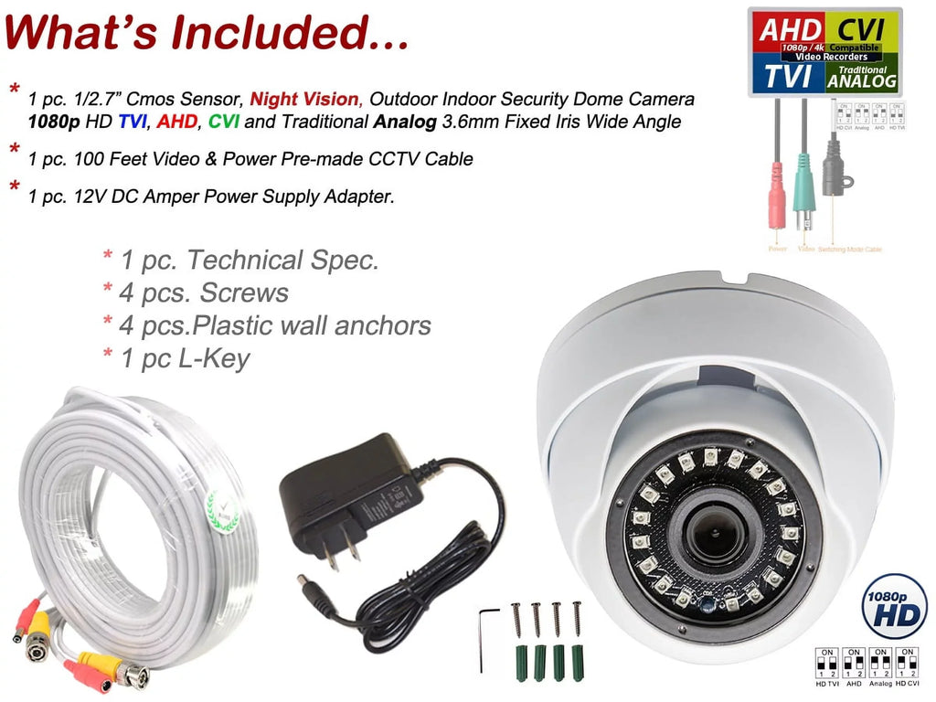 Stylish Evertech 1080p HD CCTV Security Surveillance Camera with 100 feet Video & Power Cable and Power Adapter