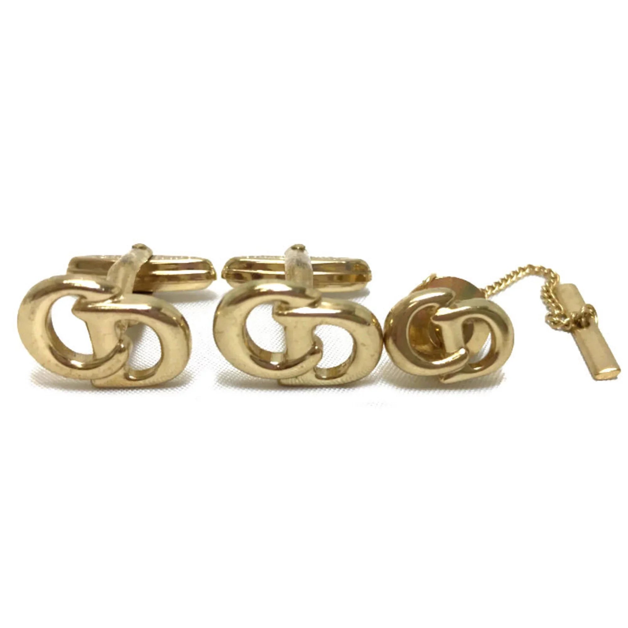 Pre-Owned Christian Dior tie tack cuff set gold men (Good) - Exclusive Design