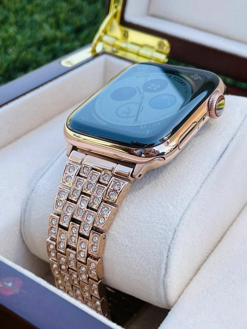 Stylish Custom 24K Rose Gold 45MM iWatch SERIES 7 Stainless Steel Rose Gold Band