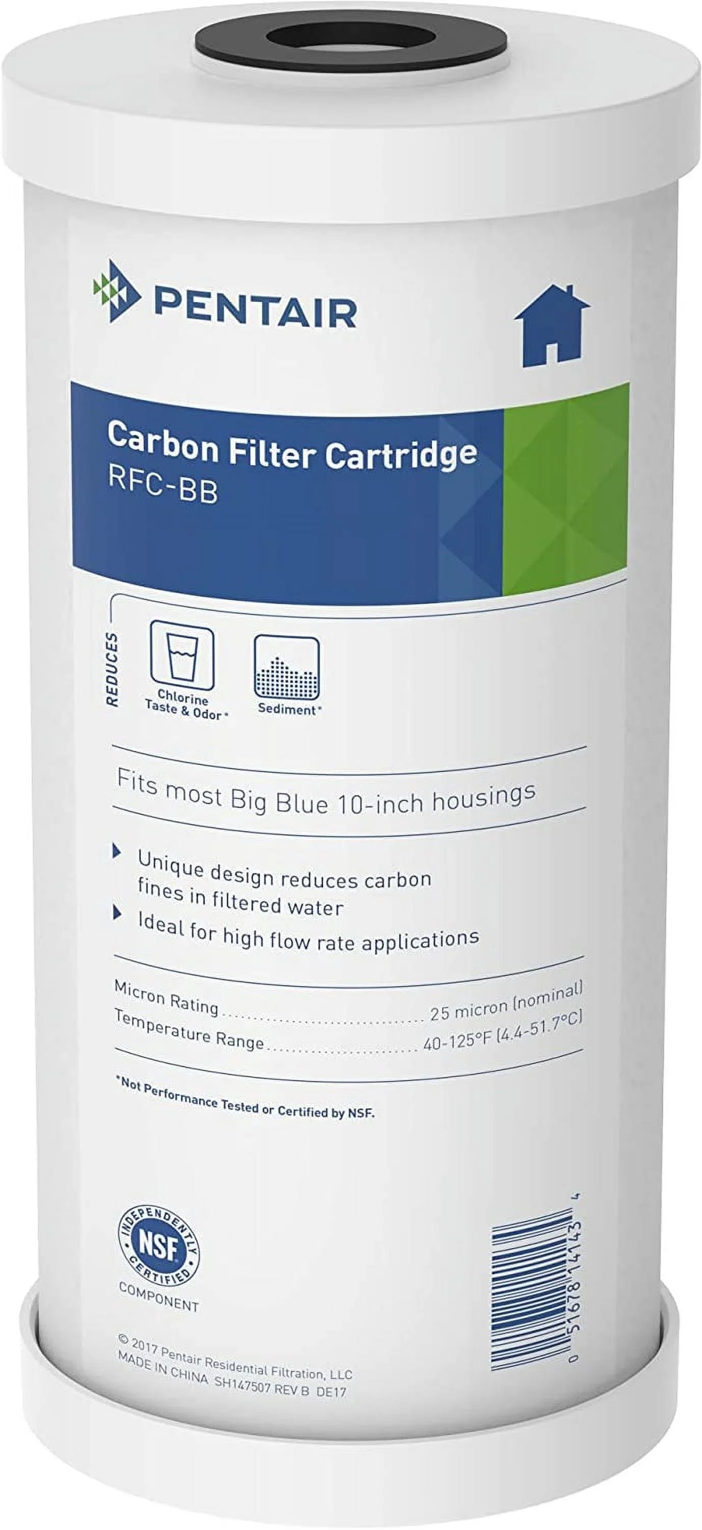 Pentair Pentek RFC-20BB Big Blue Carbon Water Filter 20-Inch Whole House Heavy Duty Radial Flow Carbon Replacement Cartridge with Granular Activated Carbon (GAC) Filter 20" x 4.5&#