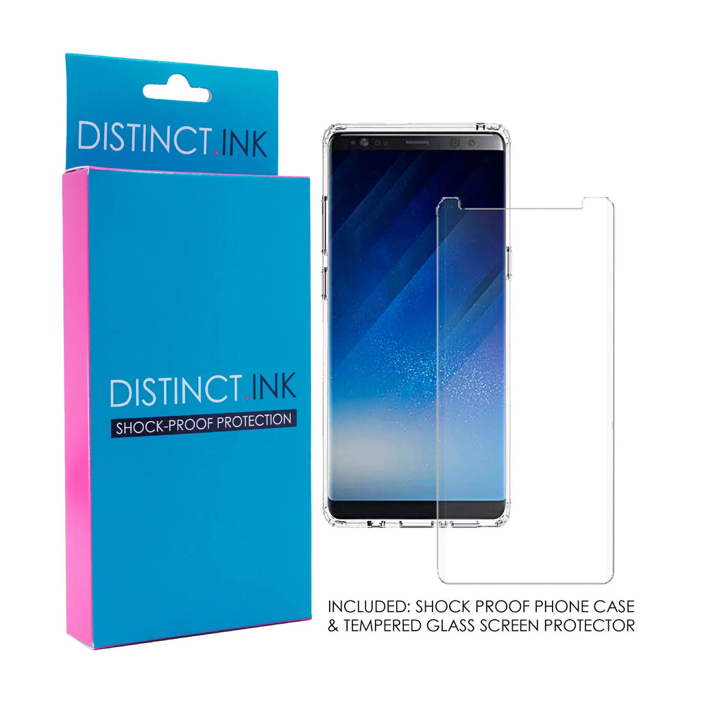 Stylish DistinctInk Clear Shockproof Hybrid Case for Samsung Galaxy Note 8 - TPU Bumper, Acrylic Back, Tempered Glass Screen Protector - A Faith Can Moves Mountains