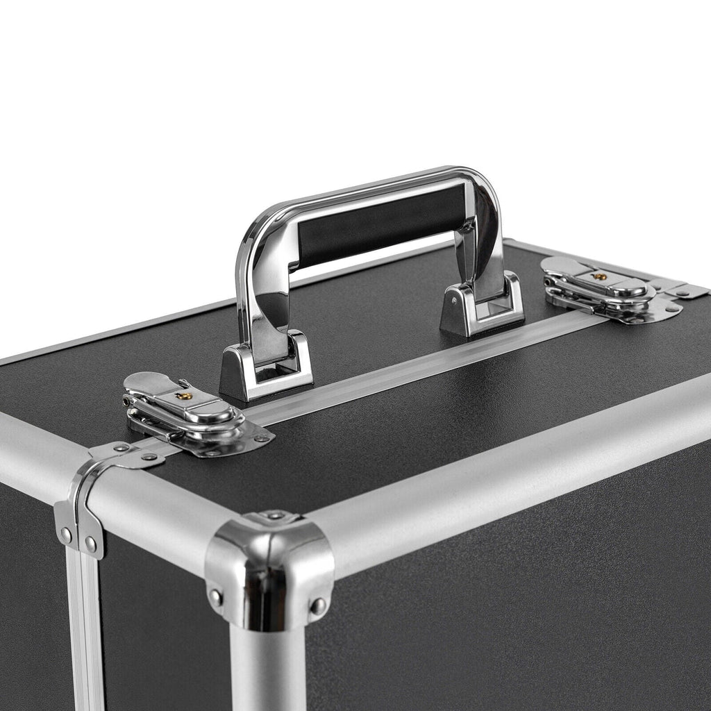 Stylish Rolling Lockable Makeup Train Case Hairdresser Trolley, Stylist Beauty Nail Salon Barber Case Cosmetic Luggage Travel Trunk Cart Organizer Tool Box with Swivel Wheels (Black)