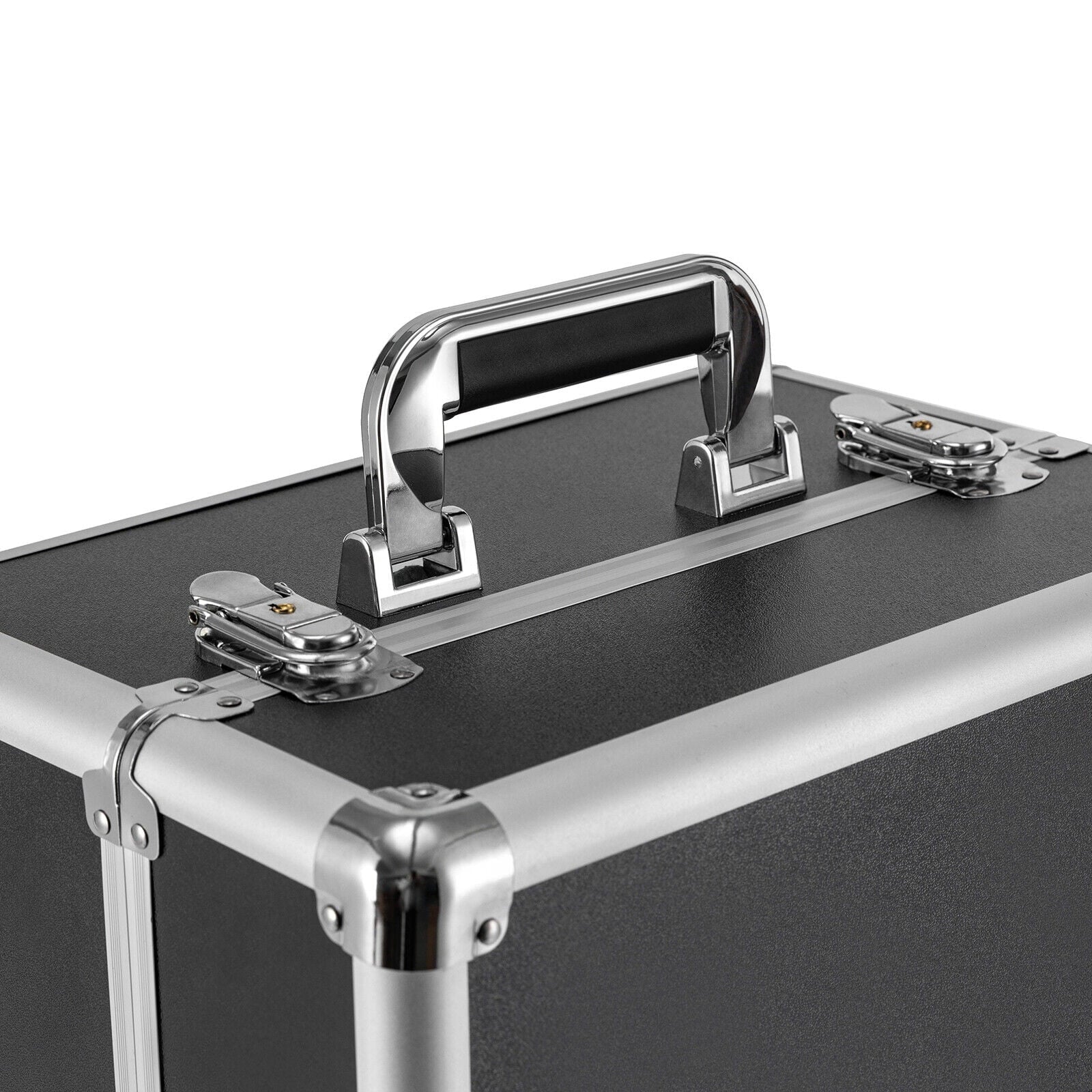 Stylish Rolling Lockable Makeup Train Case Hairdresser Trolley, Stylist Beauty Nail Salon Barber Case Cosmetic Luggage Travel Trunk Cart Organizer Tool Box with Swivel Wheels (Black)
