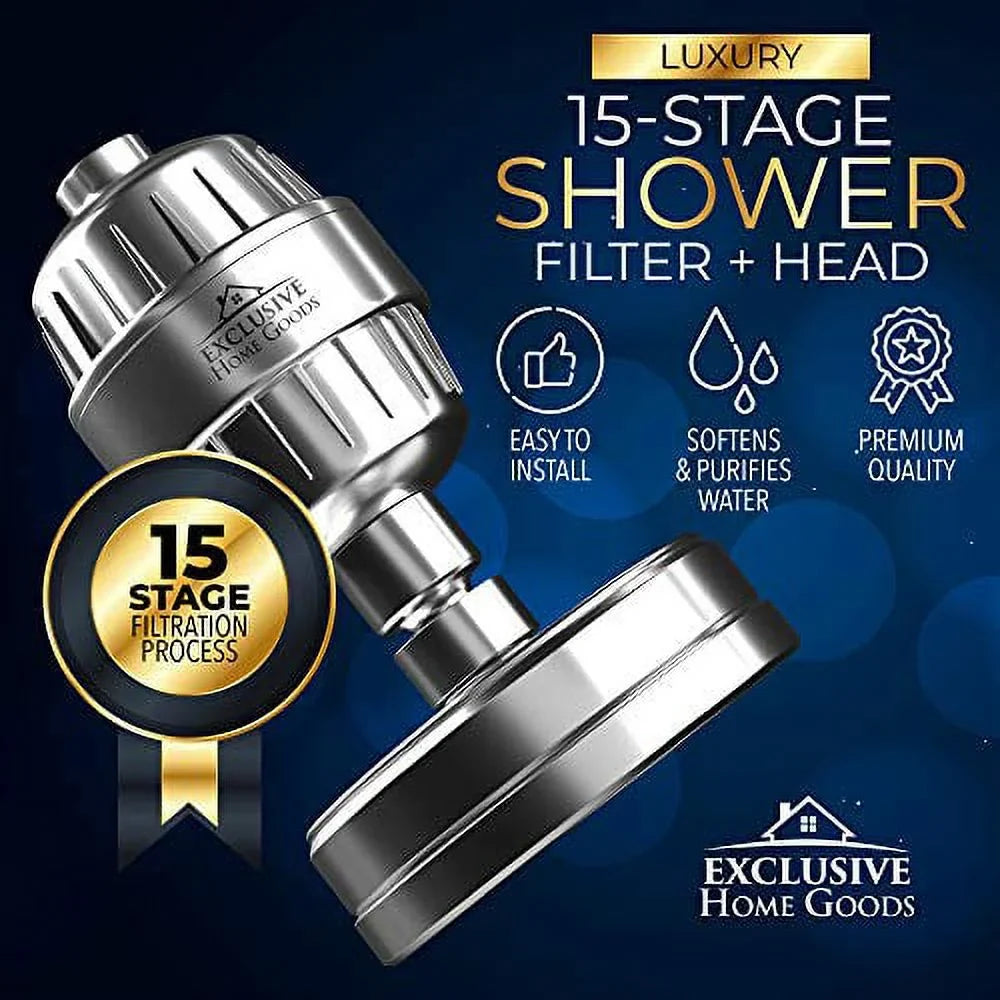 Stylish Exclusive Home Goods Rainfall Shower Head & Showerhead Filter System with Filter for Hard Water