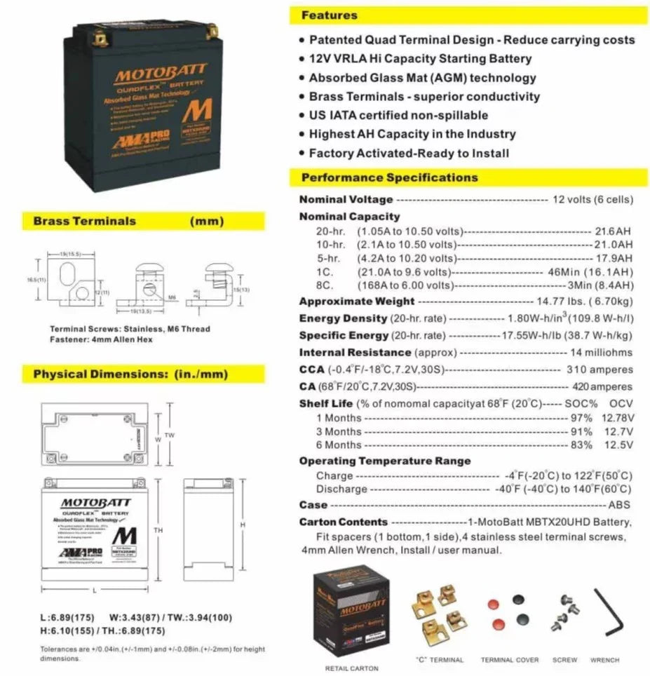 MotoBatt AGM Battery for Yamaha Road Star XV 1600 1700 Vstar XVS 1300