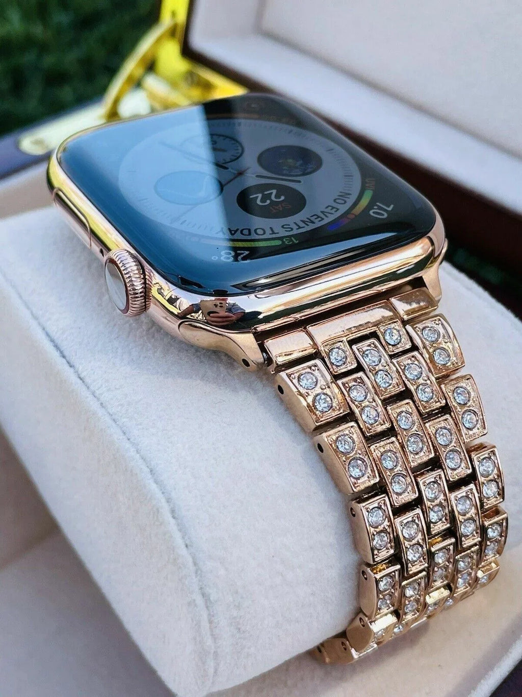 Stylish Custom 24K Rose Gold 45MM iWatch SERIES 7 Stainless Steel Rose Gold Band