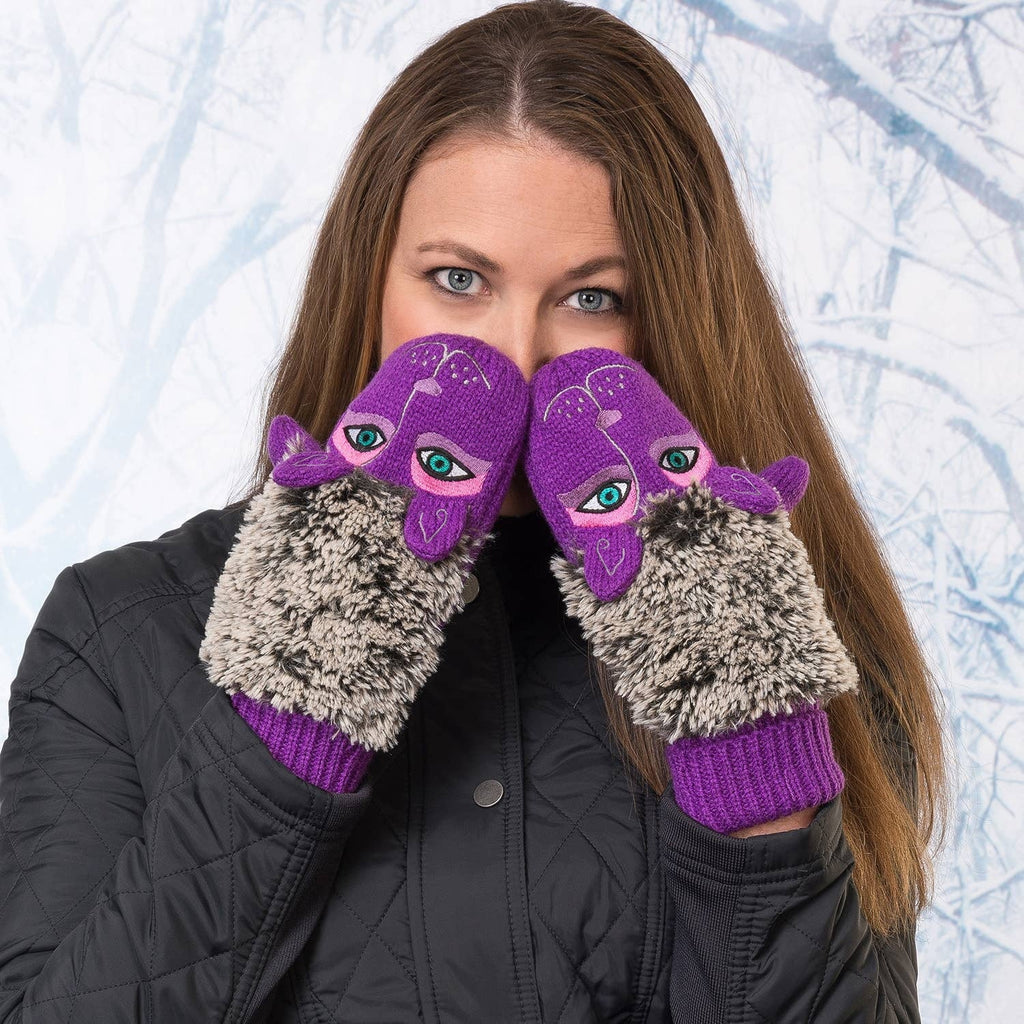 Stylish Laurel Burch Fuzzy Purple Dog Mittens