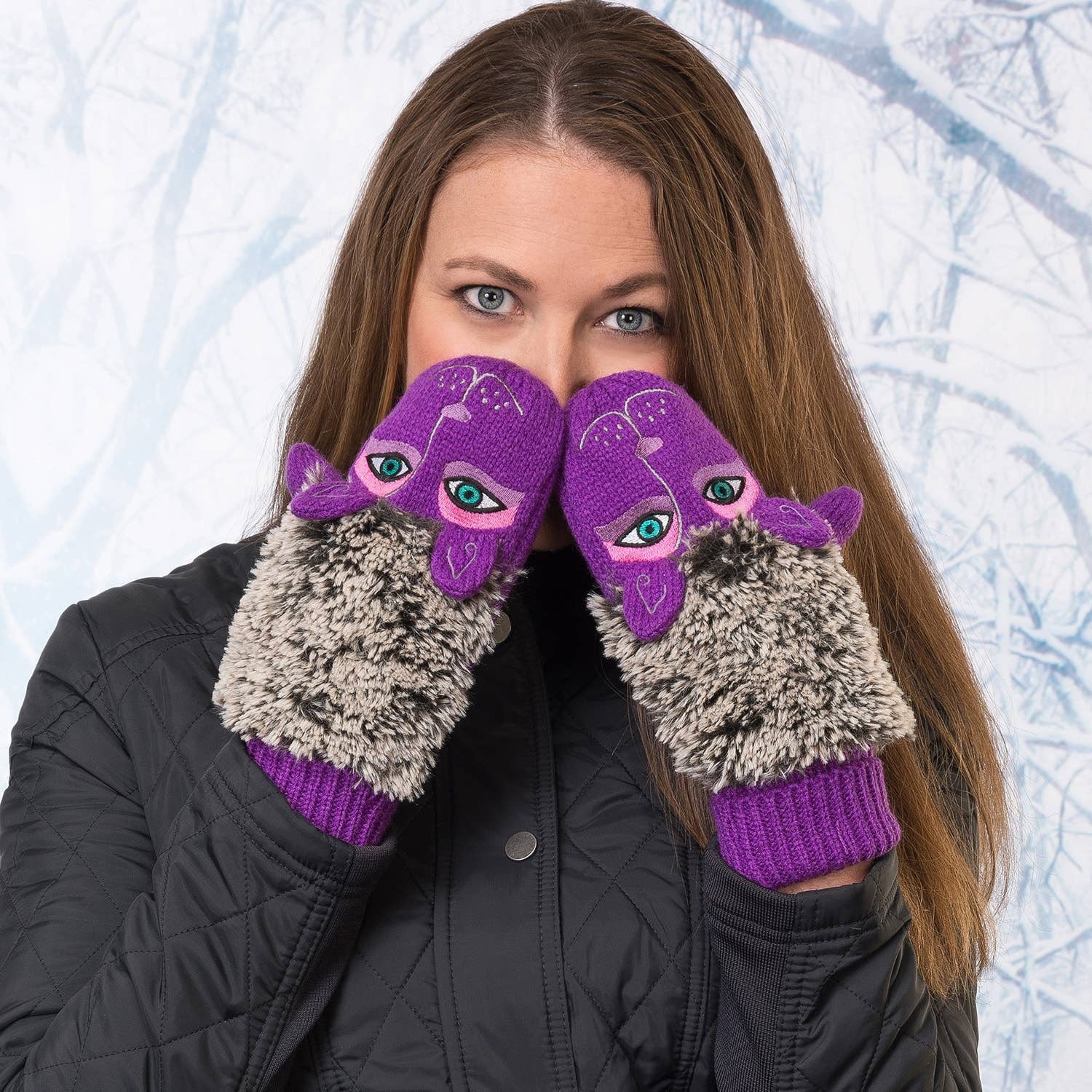 Stylish Laurel Burch Fuzzy Purple Dog Mittens