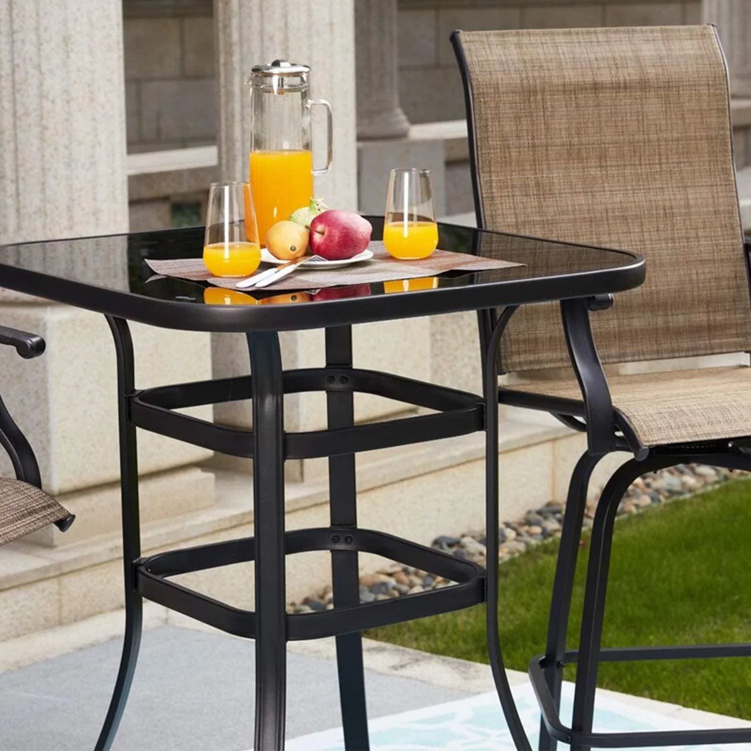 Stylish Madison Modern & Water Resistance Glass Bar Table For Poolside Use