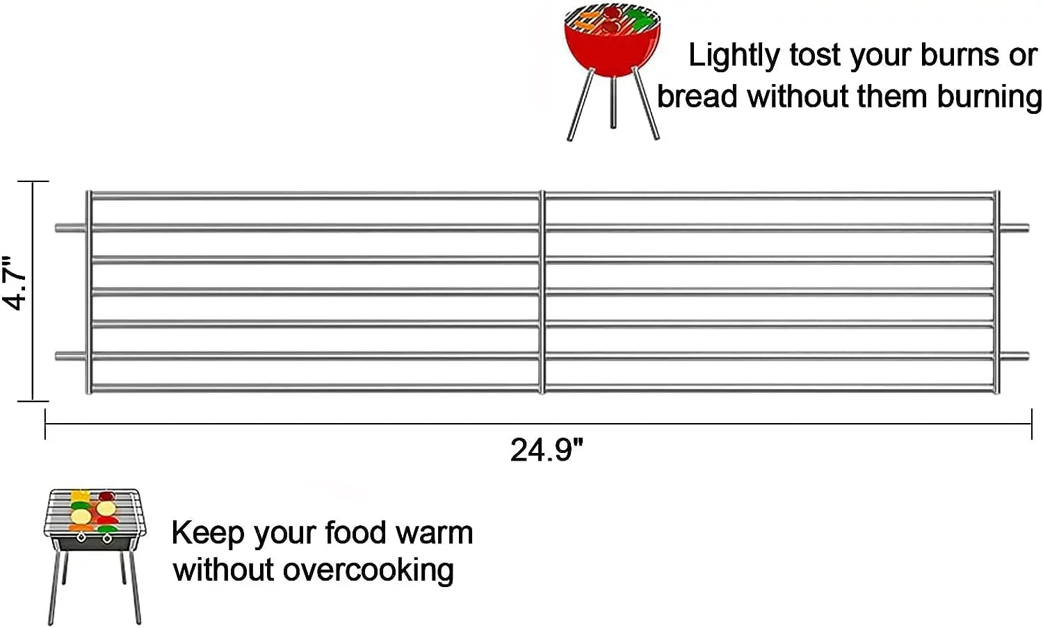 AOREWTGGH 7513 Grill Warming Rack for Weber Spirit 700, Genesis Silver B&C, 7513/88719 304 Stainless Steel Warming Rack Replacement for Weber Genesis 1000-5500, Gold B & C, 24.9 x 4.7 x 4 in - Exclusive Design