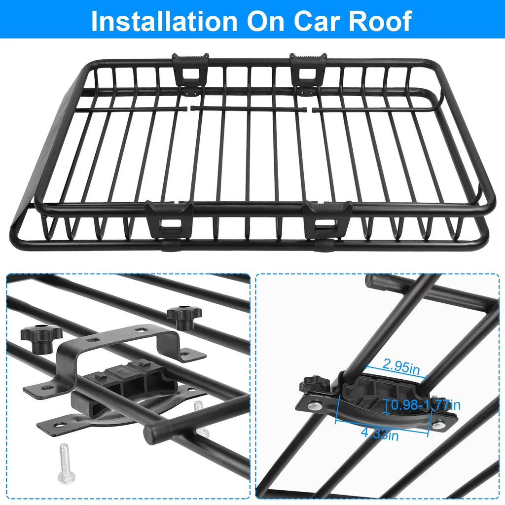 Stylish Universal Roof Rack Cargo Carrier, iMounTEK Extension Car Top Luggage Basket, 220 lb. Capacity Roof Rack Basket with Elastic Net and 10 Hooks, 63x39x6.3in, Black