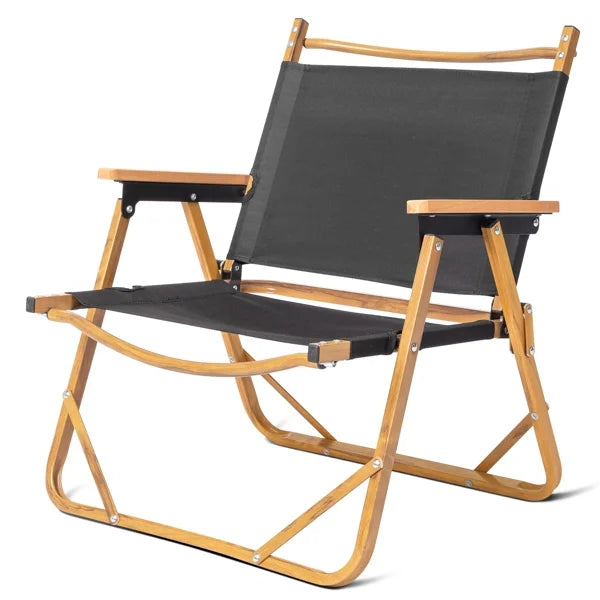 Stylish Fithood 53*55*61cm Medium Size Aluminum Frame 600D Black Oxford Cloth Bearing 100kg Imitation Wood Grain Spray Paint Camping Chair Black