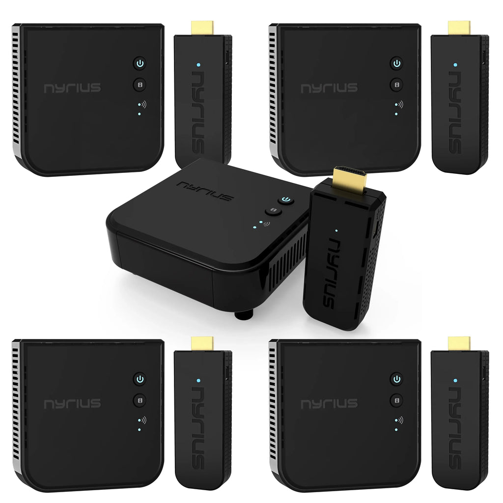 Nyrius Aries Pro Wireless HDMI Transmitter and Receiver to Stream HD 1080p 3D Video from Laptop, PC, Cable, Netflix, YouTube, PS4, Drones, Pro Camera, to HDTV/Projector/Monitor - 5 Pack - Exclusive Design