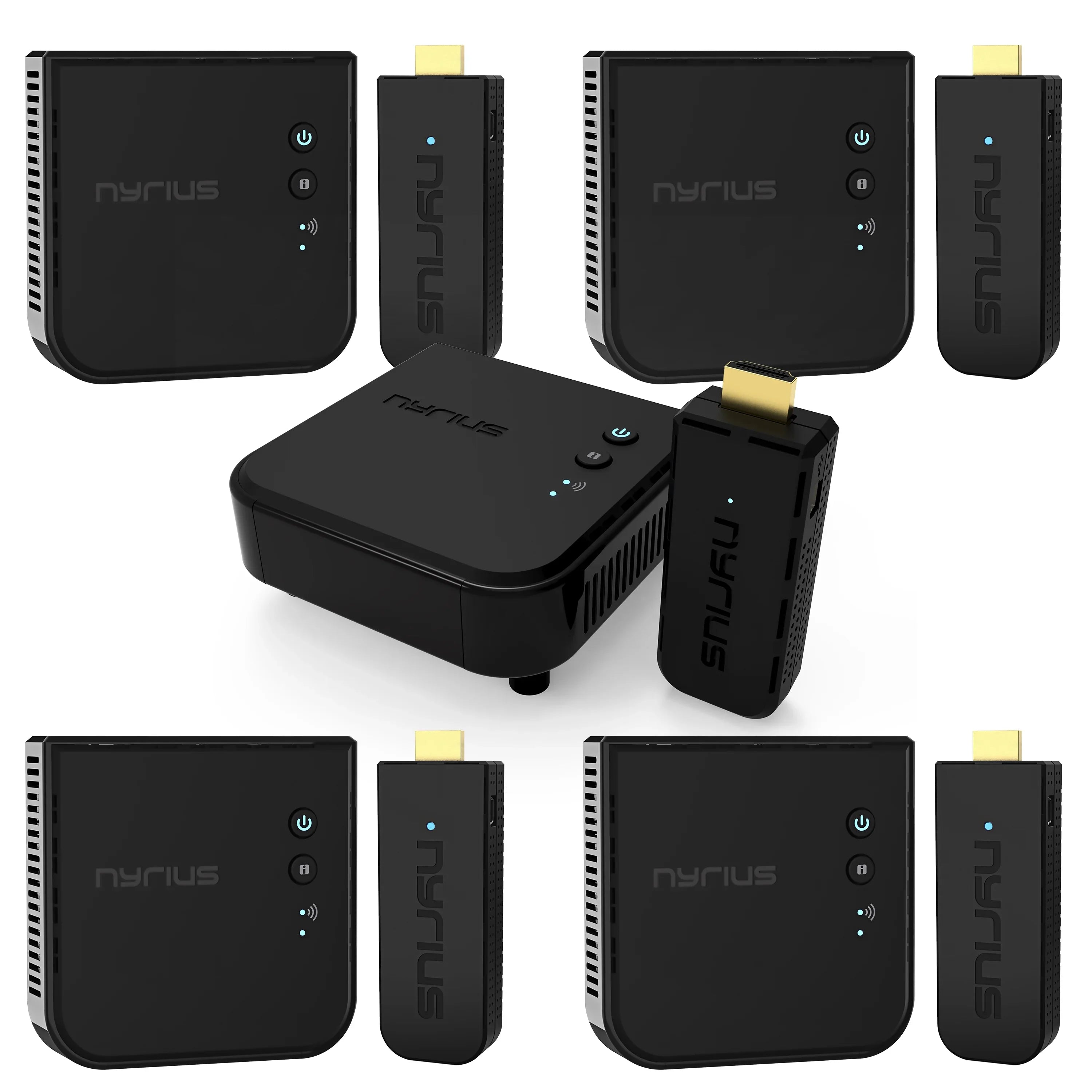 Nyrius Aries Pro Wireless HDMI Transmitter and Receiver to Stream HD 1080p 3D Video from Laptop, PC, Cable, Netflix, YouTube, PS4, Drones, Pro Camera, to HDTV/Projector/Monitor - 5 Pack - Exclusive Design