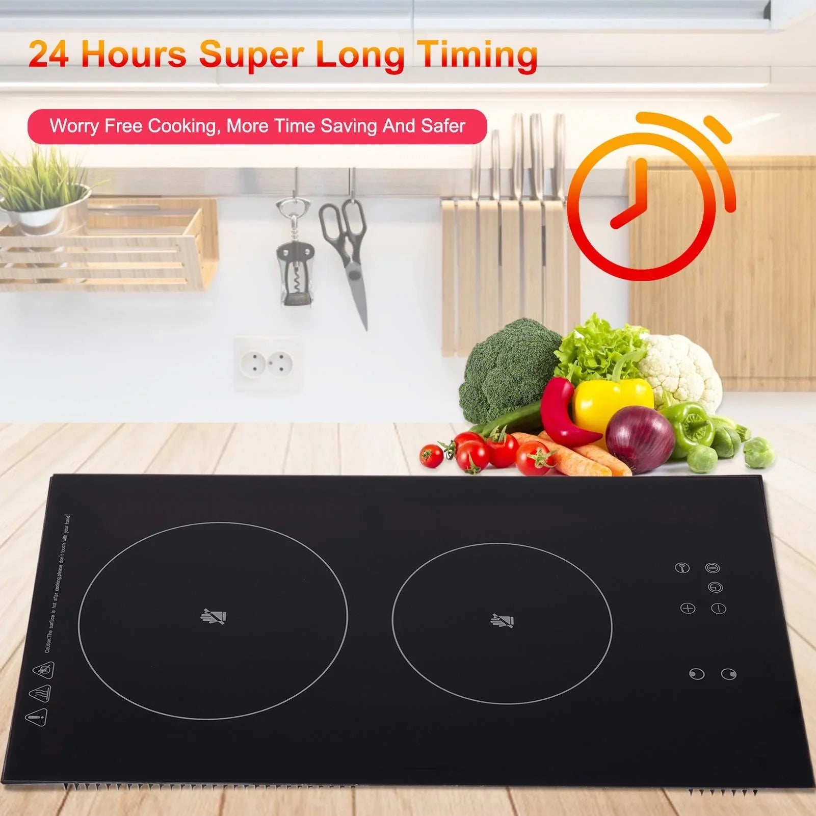 Stylish WAASOSCON Induction Cooktop 2 Burner | 110V Vertical Electric Stove Top | Portable Ceramic Glass Countertop Induction Burner for Simmer, Steam, Slow Cook, Fry and Most Cookware