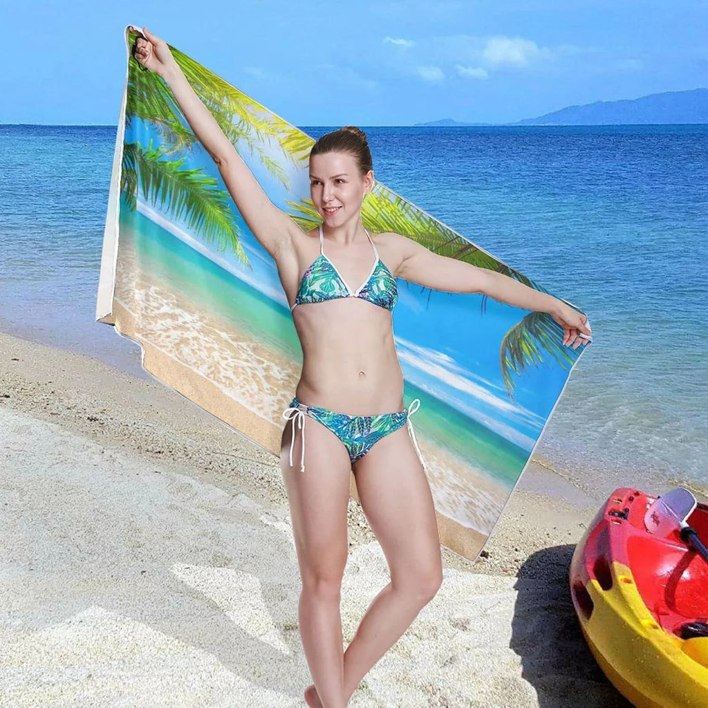 Bestwell Summer Tropical Palm Beach Beach Towel Oversized Towel Blanket, Thin Lampweight Microfiber Sand Free Quick Dry Towel, 30âX60â Multipurpose Pool Bath Yoga Swim Shower Towel