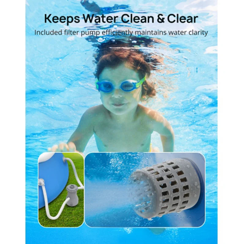 Stylish 15ft *35in Inflatable Swimming Pool Include Filter Pump, Ground Cloth and Cover