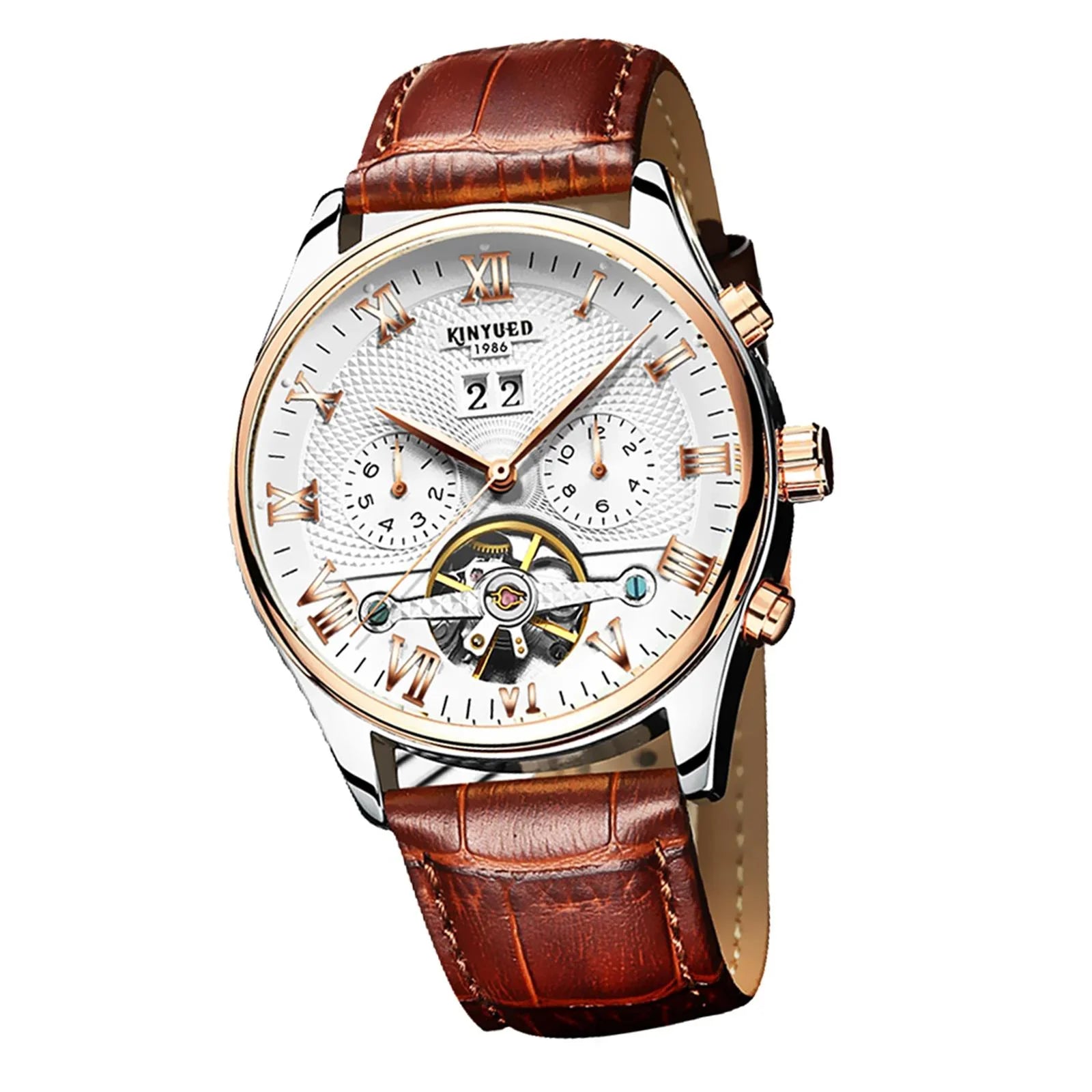 Luxury Men Chronograph Leather Strap Watch Luxury Waterproof Calendar Watch Brown - Exclusive Design