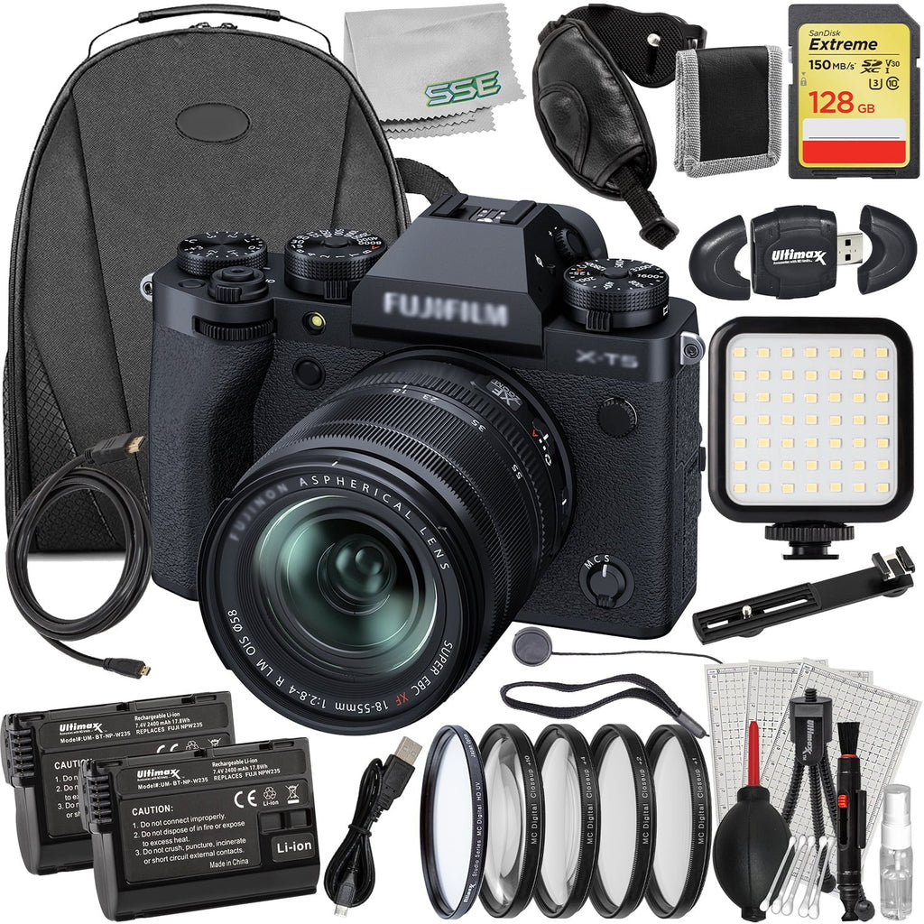 Stylish Ultimaxx Advanced FUJIFILM X-T5 with 18-55mm Lens (Black) Bundle - Includes: 128GB Extreme Memory Card, 2x Replacement Batteries & Much More (35pc Bundle)