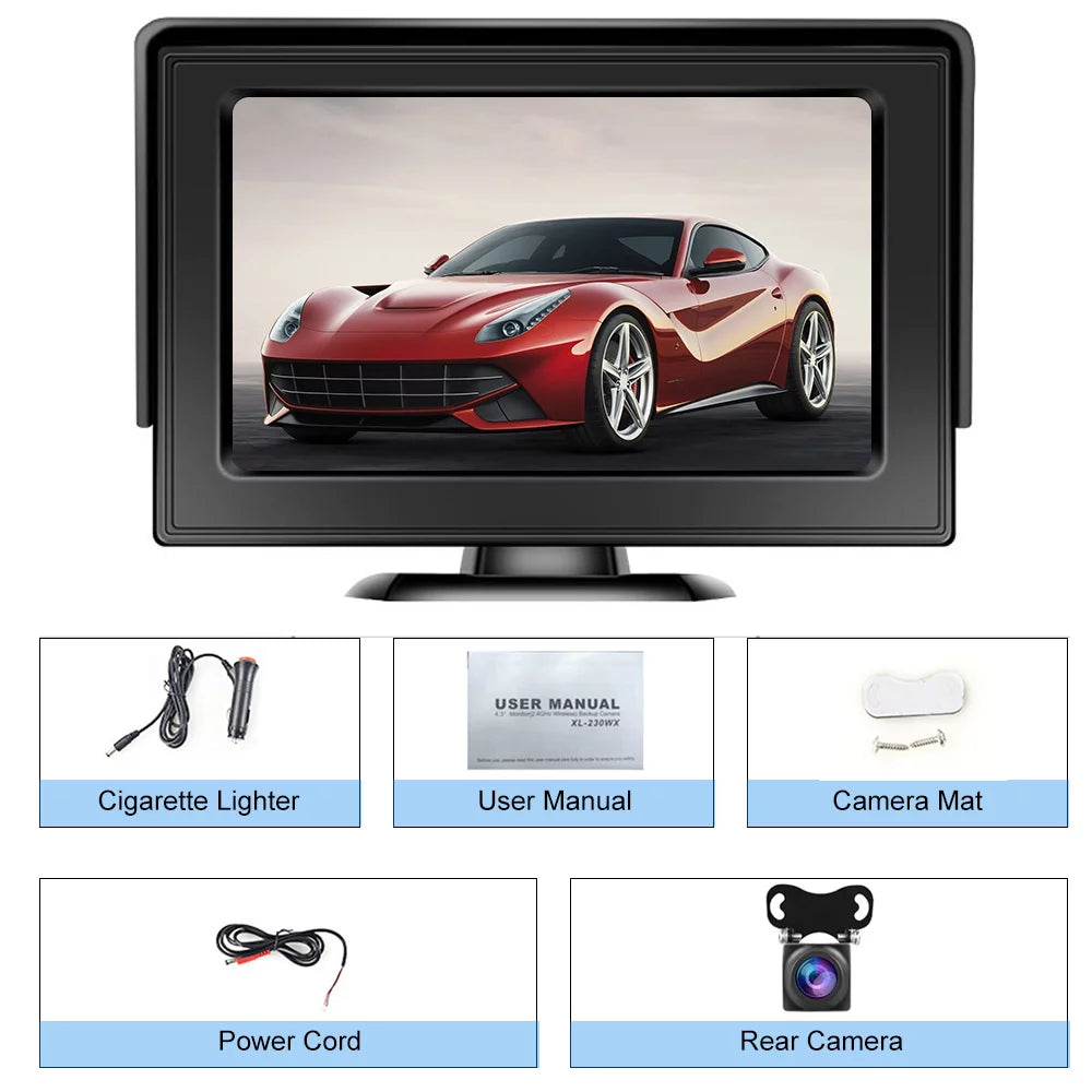 Wireless Backup Camera Kit with Stable Digital Signal, 4.3ââ Monitor& Rear View Camera Installation for Truck, Van, Camping Car, SUV Reverse automatic display
