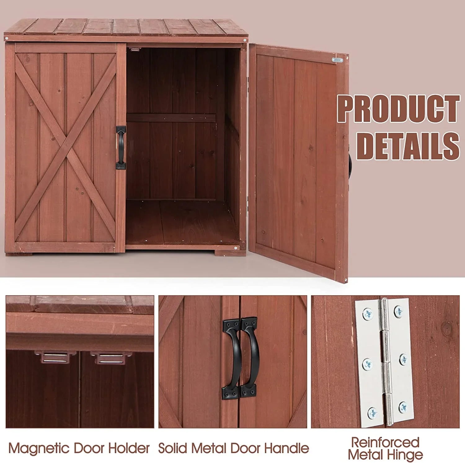 30" Outdoor Storage Box, Wooden Storage Deck Box W/Spacious Inner Space & Countertop, Tool Storage Cabinet for Backyard Garden Porch, Easy Assembly, 30" x 22" x 28.5" (Brown) - Exclusive Design