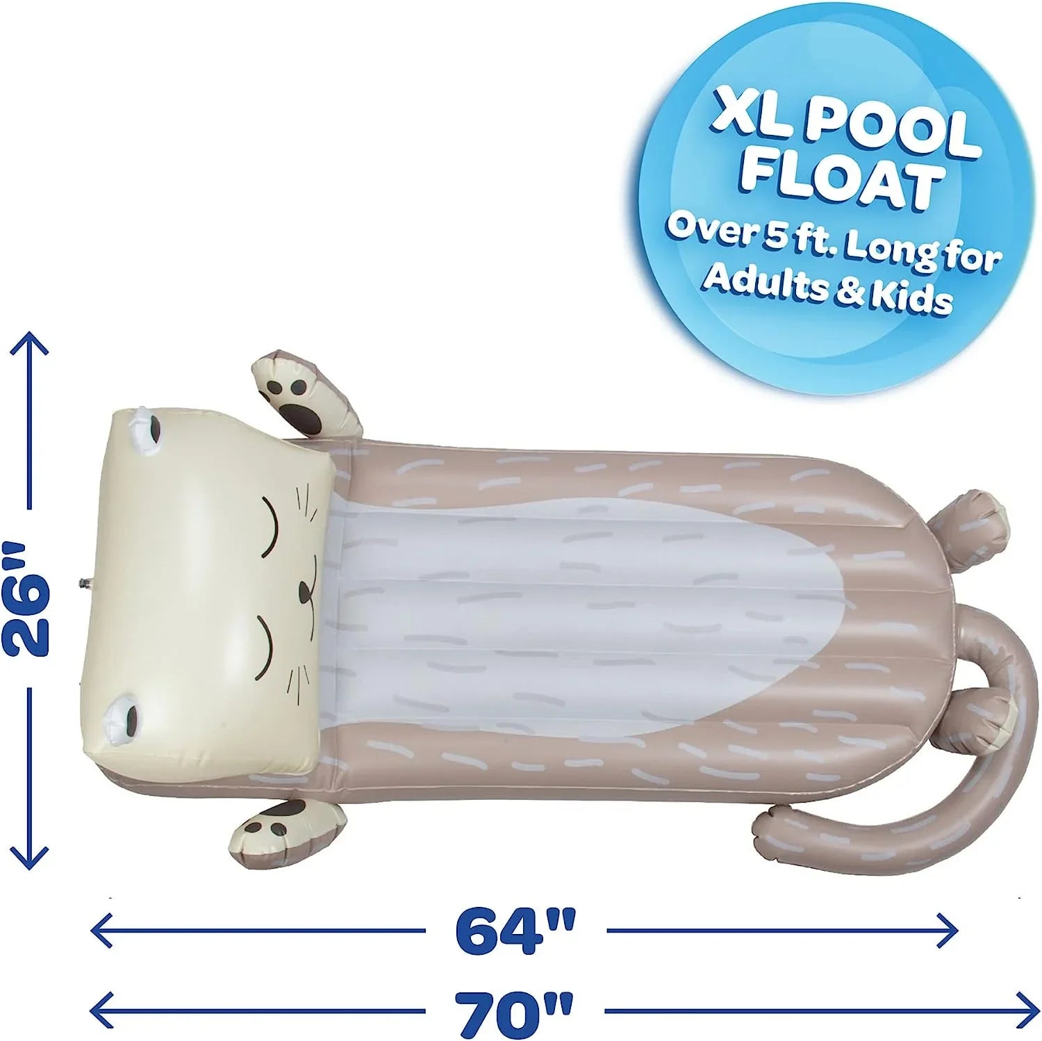 Stylish Aquamazing Inflatable Otter Pool Float w/Headrest- Cute Swimming Lounger Chair for Kids & Adults- Measures 64â x 26â - Perfect for Summer