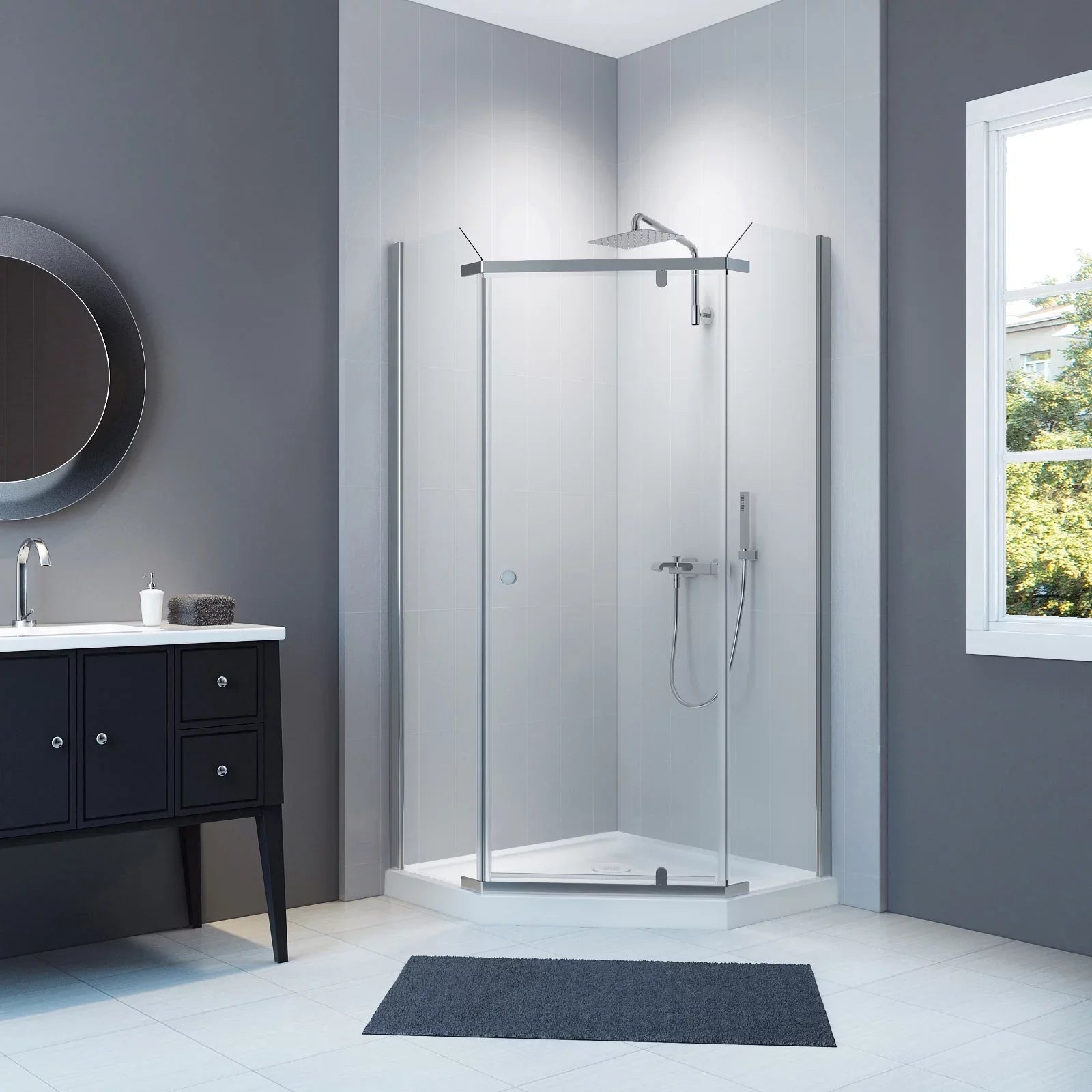 Stylish A&E Bath Cassidy Neo Angle Shower Enclosure Kit With Acrylic Base Without Walls